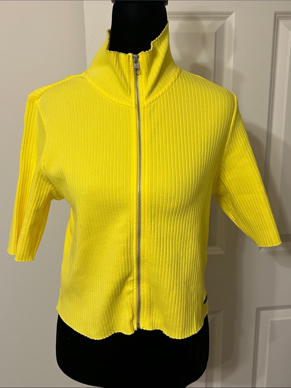 Calvin Klein Jeans Bright Yellow Ribbed Zip-Front Top